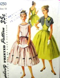4250 SIMPLICITY SIMPLE SLEEVELESS FLARE DRESS, BOLERO 1953 PATTERN  31''B 13 JUNIOR